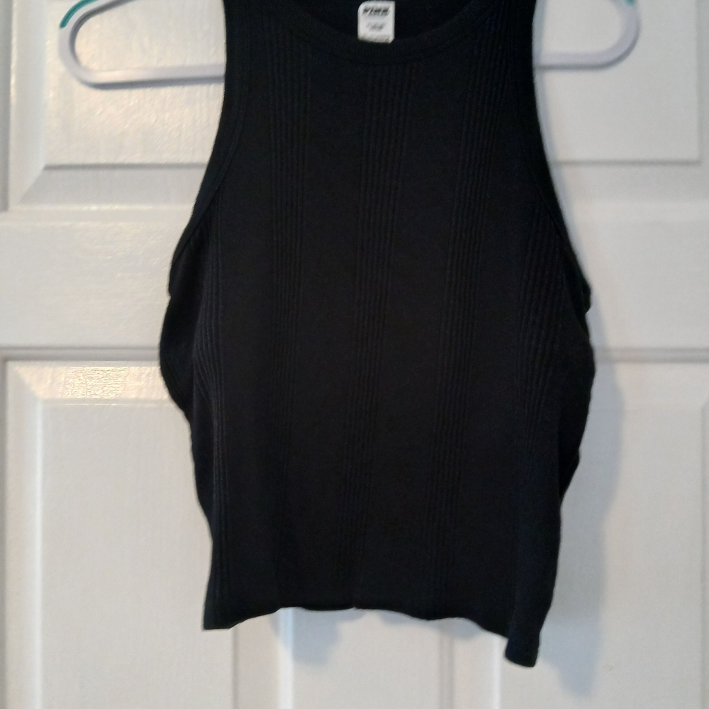 PINK Victoria's Secret Black Ribbed Cropped Tank